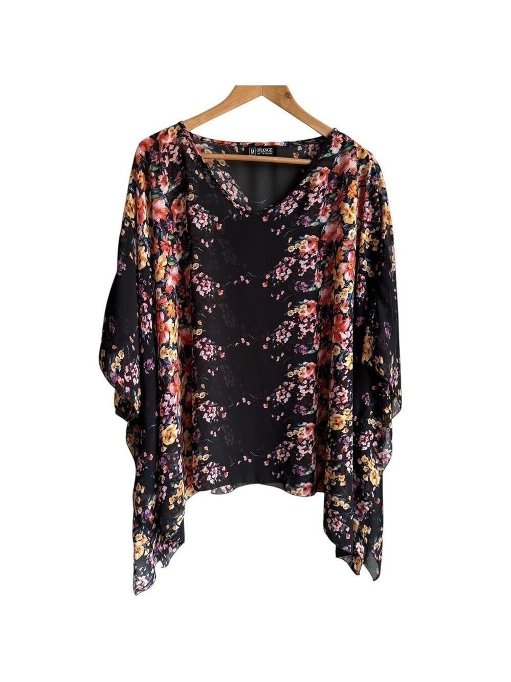 Orange Fashion Village Floral Chiffon Poncho Top O/S Multicolour Pretty Flowy